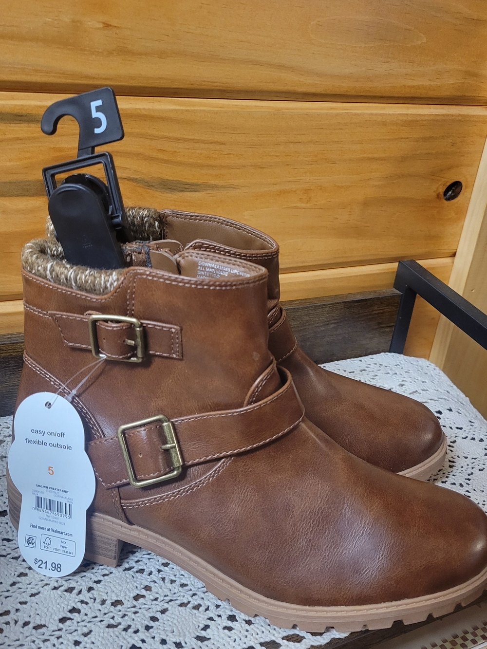 wonder nation Brown Faux-Leather Ankle Boots with Faux-Fur Trim